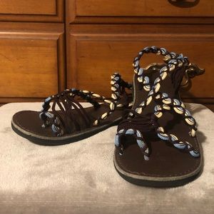 Blue and Tan Corded Sandals